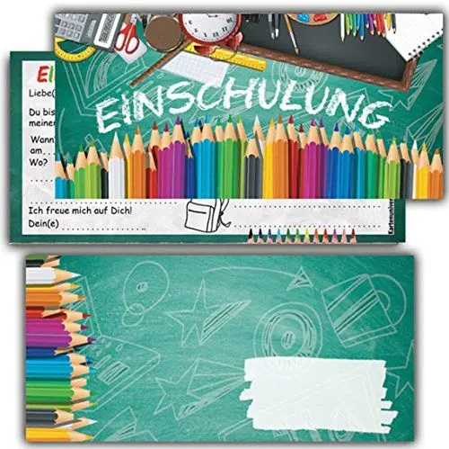 Produktbild: Kartenversand24 Einladung zur Einschulung mit Umschlag Einladungskarten zum Schulanfang 12er Set Einladungen für Kinder Schulbeginn Junge Jungs Mädchen Schultüte Zuckertüte Schule-ingang