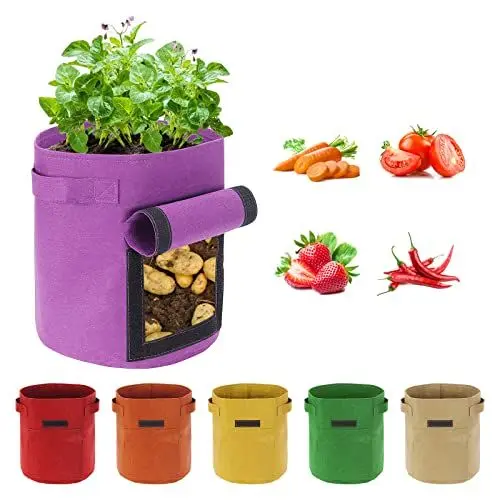 Produktbild: Kartoffel Pflanzsack 6 Stück 5 Gallonen Kartoffel Pflanzsack, 15 L Pflanztaschen mit Sichtbarer Klappe und Griffen, Mehrfarbig Garten Pflanzbeutel für Gemüse, Kartoffel, Tomaten (5 Gallone, 15 L)