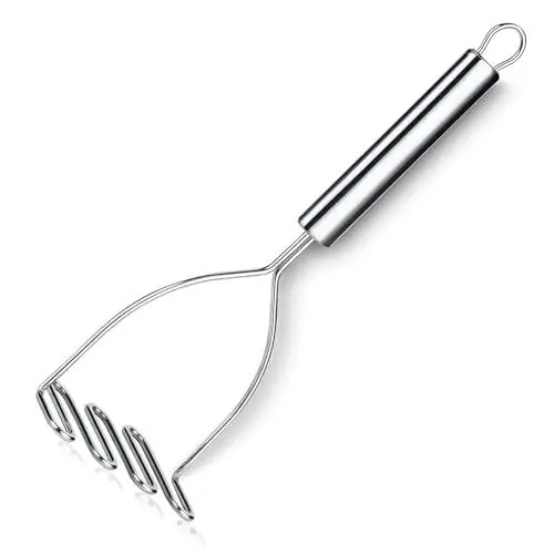 Produktbild: lafomukea Kartoffelstampfer, Edelstahl, Silber, Spülmaschinengeeignet für Kartoffel, Obstsäfte, Gemüsebrei, Püree (22,3 x 9 cm)