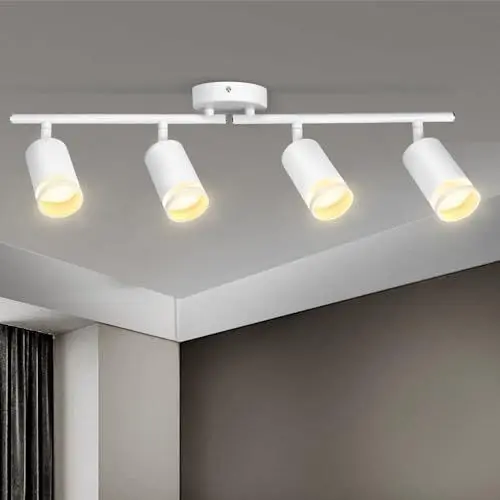 Produktbild: Karyoosi Deckenstrahler 4 Flammig, LED Deckenleuchte GU10, Deckenlampe Spot Schwenkbar 350° Deckenstrahler, für Wohnzimmer Schlafzimmer Küche, Nein GU10 Leuchtmittel,Weiß matt