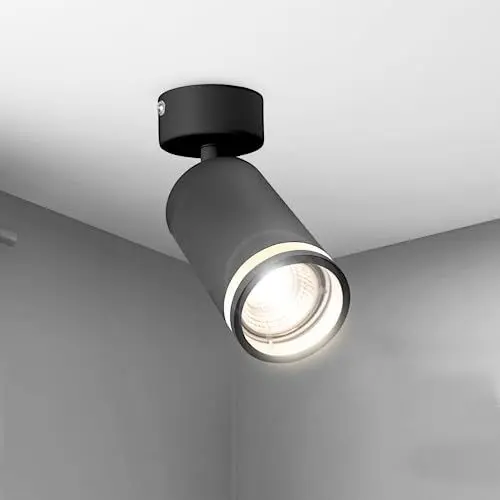 Produktbild: Karyoosi Deckenstrahler LED 1 Flammig, LED Deckenleuchte GU10, Deckenlampe Spot Schwenkbar 360° Deckenstrahler, für Wohnzimmer Schlafzimmer Küche, Nein GU10 Leuchtmittel,Schwarz Matt