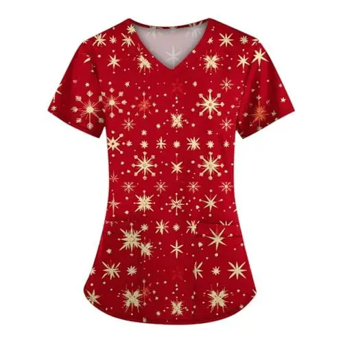 Produktbild: Kasack Damen Atmungsaktiv T-Shirt Damen Bequem Weihnachtsshirt Kassaks Frauen Pflege Medizinischer Christmas Damen Pflege Damen（2-Wine,XL