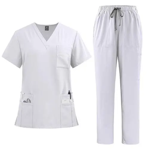Produktbild: Kasacks Damen Pflege Scrubs Medizinische Berufsbekleidung Kasack Herren Clinic Dress Scr Oberteil und Hose für Kasaks Altenpflege Damen Arzt Kostüm Schnell Trocknend Weiß L