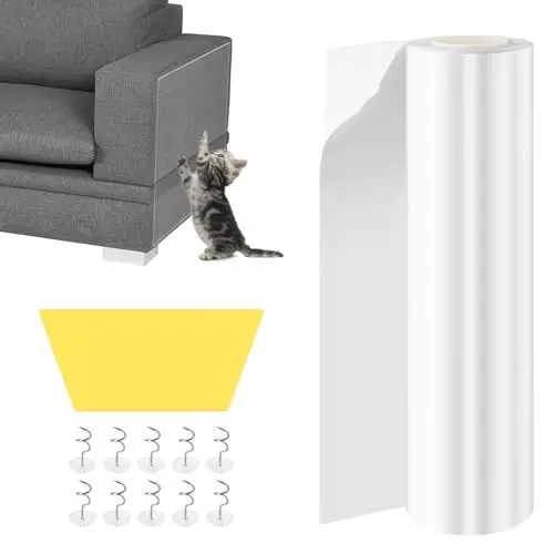 Produktbild: Kasanni Kratzschutz Sofa Katze (21cmx5m) Anti Kratz Folie FüR Katzen Katzen Kratzschutz Zum Schutz Von Sofas, MöBeln, TüRen Und Vor Kratzern Transparent Kratzschutz Katze Tape Kommt mit 10 Nägeln