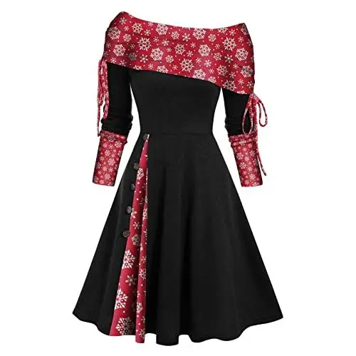 Produktbild: AZISEN Christmas Dress Woman Weihnachtsbekleidung Weihnachtskleid Damen Weihnachtspullover Langarm Kleid Weihnachten Damengeschenke Weihnachten Weihnachtskleider Damen Mutter