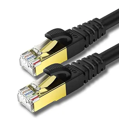 Produktbild: KASIMO 0,5m x 2 Stück Lan Kabel Netzwerkkabel Cat 8 Für 40Gbps Ethernet Kabel, Internet Patchkabel Superschnell Flexibel und Robust mit vergoldetem RJ45. Schwarz