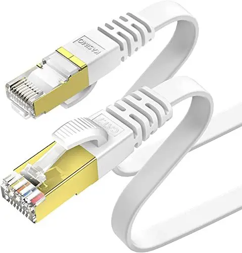 Produktbild: KASIMO 1 m Lan Kabel 1m Netzwerkkabel 1m patchkabel 1m CAT 7 Kabel 1m Flach - 10 Gbits / 600MHz - Ethernet Kabel 1m mit vergoldetem RJ45 – netzwerkkabel cat 7 1m patchkabel cat 7 1m Weiß