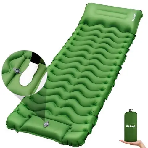 Produktbild: KASIMO Isomatte selbstaufblasend Camping matratze mit integrierten kopfkissen, Isomatte Outdoor luftmatratze selbstaufblasend mit Fußpumpe Ultraleicht Wasserdicht luftzellenmatte aufblasbar