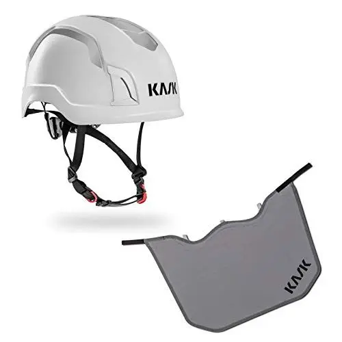Produktbild: KASK Schutzhelm Zenith Hi-Viz - Reflexstreifen, Drehrad, EN 50365, EN 397 + KASK Nackenschutz grau für BG BAU Förderung, Farbe:weiß