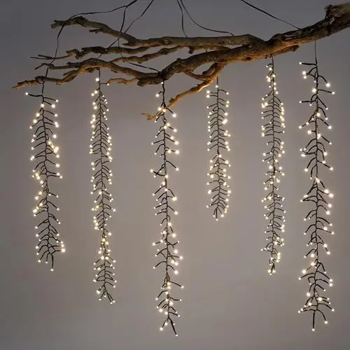 Produktbild: Kaskaden Büschel Lichterkette warm weiß mit 6 Strängen - 480 LED - Lichtervorhang mit 8 Leuchtmodi für Außen mit Timer - Outdoor Weihnachten Advent Deko beleuchtung Lichterschweif Lichterbündel kabel