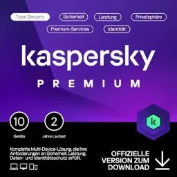 Produktbild: Kaspersky Premium Total Security 2024 | 10 Geräte | 2 Jahre | Anti-Phishing und Firewall | Unbegrenzter VPN | Passwort-Manager | Kindersicherung | 24/7 Unterstützung | PC/Mac/Mobile | Code per Email