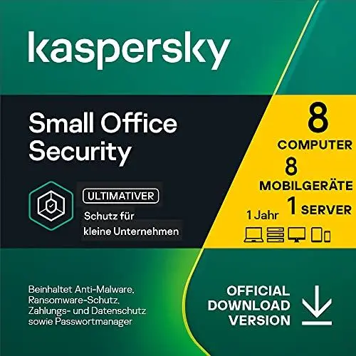 Produktbild: Kaspersky Small Office Security | 8 Geräte 8 Mobil 1 Server | 1 Jahr | Windows/Mac/Android/WinServer | für kleine Unternehmen | Aktivierungscode per Email