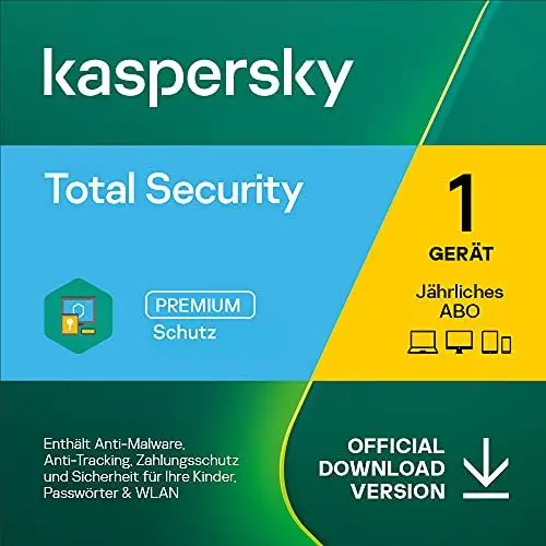 Produktbild: Kaspersky Total Security 2023 | 1 Gerät | Jährliches Abo | Windows/Mac/Android | Aktivierungscode per Email