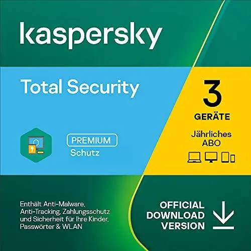 Produktbild: Kaspersky Total Security 2023 | 3 Geräte | Jährliches Abo | Windows/Mac/Android | Aktivierungscode per Email