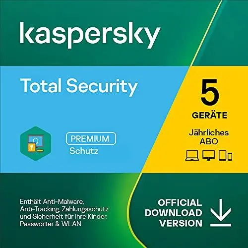 Produktbild: Kaspersky Total Security 2023 | 5 Geräte | Jährliches Abo | Windows/Mac/Android | Aktivierungscode per Email