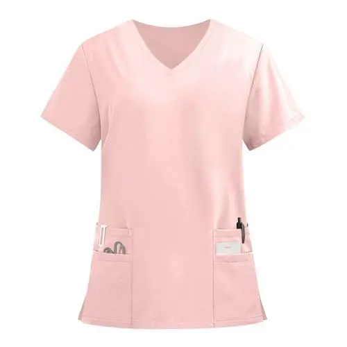 Produktbild: Kassaks Frauen Pflege Uniformen Kurzarm Schlupfkasack Locker Medizinische mit Taschen Altenpflege Kasack Rosa L