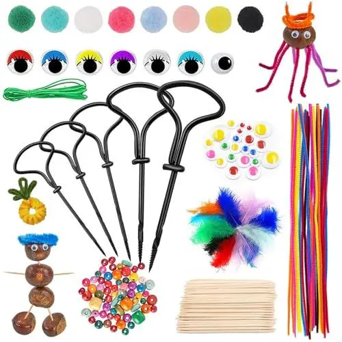 Produktbild: Kastanienbohrer Kinder Set 297 tlg Kastanien Bastelset für Kinder Herbst Kastanienmännchen DIY Set mit Kastanien,Enthält Kastanienbohrer Federn Zahnstocher Pompons Pfeifenreiniger Kulleraugen