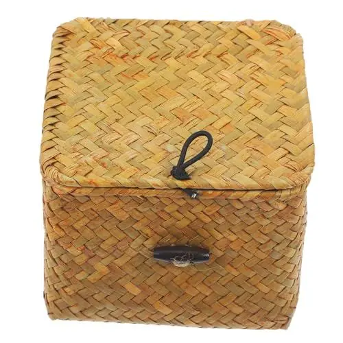 Produktbild: WATIIFUFU Stroh Aufbewahrungsbox Rattan Korb Tee Aufbewahrungshalter Orange Mittelgroß Home Organizer