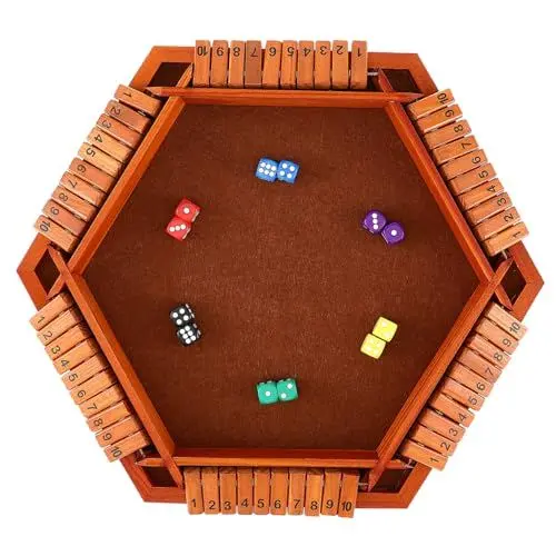 Produktbild: Kasten Sechsseitiger Zahlenflop Kneipenspiel Coffee-Shop-Spiel Party-Brettspiele Puzzlespiel partyspiel spielbrett Holzbrett-Tisch-Mathe-Spiel Brettspiel aus Holz Kiefernholz VICASKY