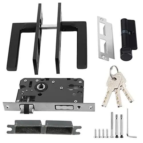 Produktbild: Kastenschloss Türgriffschloss Set Space Aluminium Türschloss Komplett Set mit 3 Schlüssel und Tür Griff Einsteckschlösser Aufschraubschloss Tür Schutzbeschlag für Home Badzimmer Schlafzimmer Büro