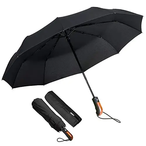 Produktbild: KASTEWILL Regenschirm Schirm Damen & Herren,Taschenschirm Sturmfest Windsicher Stabil Verstärkt XL Automatik bis 140 km/h mit 10 Edelstahl Rippen &Teflon Beschichtung für Reise Outdoor Klein,Schwarz