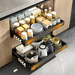 Produktbild: KASTEWILL Teleskopschublade, Ausziehbare Schublade Küche, Küchenschrank Organizer, Ausziehbarer Schrank Organizer, Pull Out Cabinet Organizer, Schwarz, 31-52 cm B x 43 cm T x 7.5 cm H