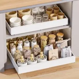 Produktbild: KASTEWILL Teleskopschublade, Ausziehbare Schublade Küche, Küchenschrank Organizer, Ausziehbarer Schrank Organizer, Pull Out Cabinet Organizer, Weiß, 31-52 cm B x 43 cm T x 7.5 cm H