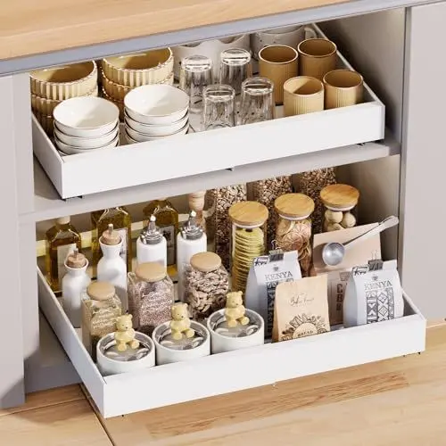 Produktbild: KASTEWILL Teleskopschublade, Ausziehbare Schublade Küche, Küchenschrank Organizer, Ausziehbarer Schrank Organizer, Pull Out Cabinet Organizer, Weiß, 31-52 cm B x 43 cm T x 7.5 cm H