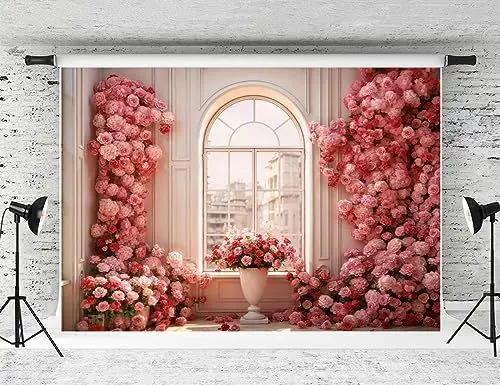 Produktbild: Kate 2.2x1.5m Frühling Blume Fotografie Hintergrund Rosa Blume Fenster Backdroop Braut Hochzeit Hintergrund Portrait Fotostudio Photobooth Requisiten