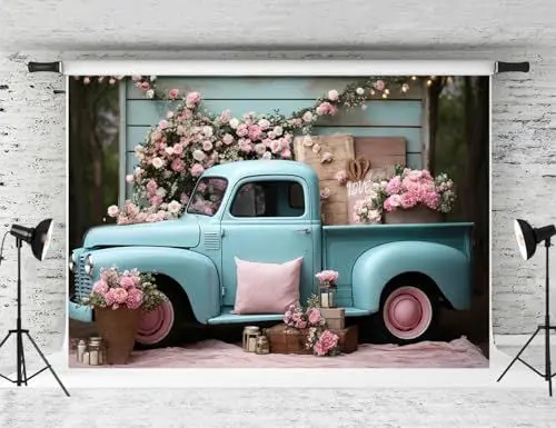 Produktbild: Kate 2.2x1.5m Frühling Fotografie Hintergrund Rosa Blume Dekoration Hintergrund Blau Auto Hintergrund Portrait Foto Studio Requisiten