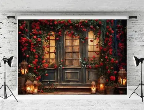 Produktbild: Kate 2.2x1.5m Holz Tür Hintergrund Blume Dekoration Fotografie Hintergrund Romantische Szene Fotografie Hintergrund Portrait Fotostudio Requisiten Zubehör