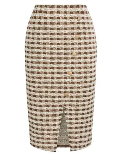 Produktbild: Kate Kasin Damen Elegant Hohe Taille Karo Midi Rock A-Linie Freizeitrock Party Maxirock Braun XL