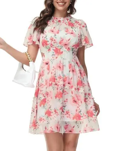 Produktbild: Kate Kasin Damen Elegantes Französisches Retrokleid Für Den Sommer Alevelkleid Reiseparty Pinke Blume XL