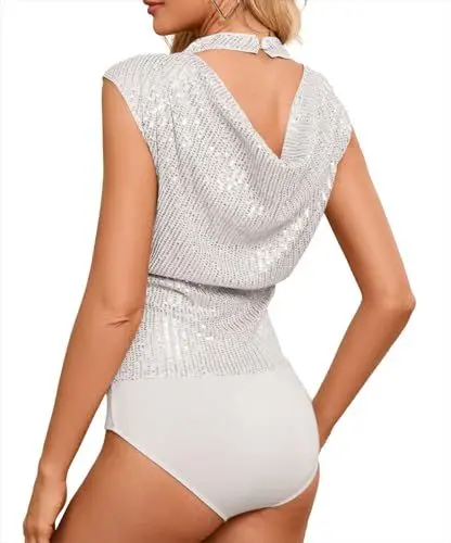 Produktbild: Kate Kasin Damen Pailletten Tops Sparkle Shimmer Weste Elegant Oberteile Schwarz XXL