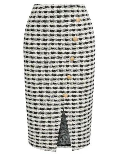 Produktbild: Kate Kasin Damen Elegant Hohe Taille Karo Midi Rock A-Linie Freizeitrock Party Maxirock Schwarz XL