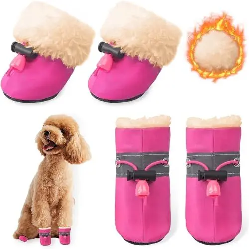Produktbild: Dog Snow Hundeschuhe Winter,4 Stück Stiefel für Hunde,Schneestiefel Hunde,Geeignet für Kleine Und Mittelgroße Hunde, rutschfest Und Warm, für Outdoor-Aktivitäten Geeignet, Waschbar (S, Rosa)