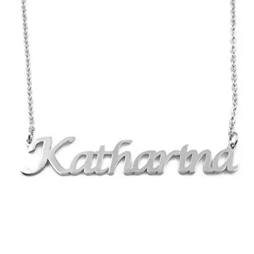 Produktbild: Katharina Namenskette – 18 Karat Weißgold plattierte Halskette – individuelle Namenskette – personalisierte Geschenke – personalisierter Schmuck für Frauen – Namensanhänger Katharina