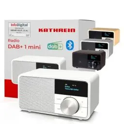 Produktbild: Kathrein DAB+ 1 Mini I DAB Plus Radio mit Akku I Digitalradio DAB+ & UKW mit Bluetooth, Aux 3,5mm I Küchenradio, Badradio I Tragbares Radio als Lautsprecher für Streaming I Retrodesign in Weiß