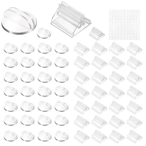 Produktbild: KATIMI 60 Stück Transparent Tischkartenhalter, 24 mm Quadratischen Menükartenhalter, 2 Formen Kartenständer mit Klebeaufkleber, Kartenhalter Tisch für Fotos Memos Bilder Menüs