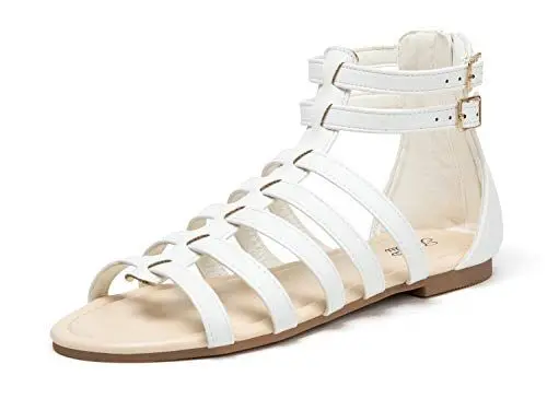 Produktbild: katliu Riemchensandalen Damen Flach Römersandalen Sommer Leder Bohemian Strand Sandalen Weiß 40