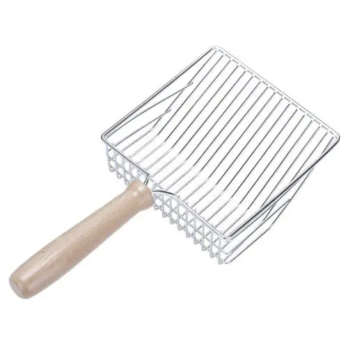 Produktbild: katmerio Katzenstreuschaufel, Katzenklo Schaufel Metall, Katzenstreu Schaufel mit Holzgriff, Katzenschaufel Katzenklo, Schaufel Katzenklo für Katzentoilette, Katzen, Hund,28cm (Silber)