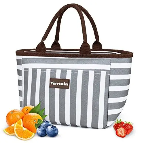 Produktbild: Kato Tirrina Isolierte Lunchbeutel, Weibliche MäNnliche Lunchbeutel, Moderne Auslaufsichere Erwachsene Lunchbox, GroßE Wiederverwendbare GeküHlte Lunchbeutel, FüR Arbeit/Einkaufen, Grauer Streifen