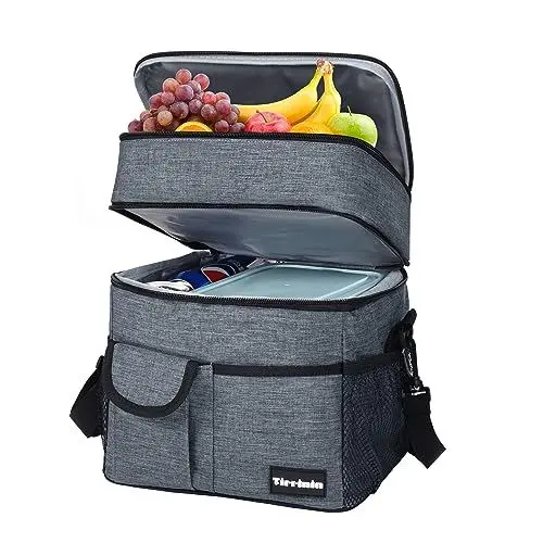 Produktbild: Kato Tirrinia Faltbar Groß Kühltasche 17L(23Dosen), Doppellagige Isoliertasche Lunchtasche Picknicktasche, Groß wasserdichte Thermotasche für Arbeit Baustelle Auto Strand Picknick, Holzkohle