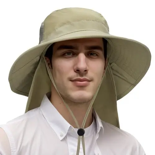 Produktbild: Kato Tirrinia Faltbarer Anglerhut Fischerhut mit Nackenschutz Herren Damen UV Schutz Hut, Safari Hut Gipfelfreund Sonnenhut Wanderhut Gärtenhut Tropenhut Sommerhut Outdoor Hüte Groß Herren Damen Olive