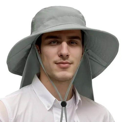 Produktbild: Kato Tirrinia Faltbarer Anglerhut Fischerhut mit Nackenschutz Herren Damen UV Schutz Hut, Safari Hut Gipfelfreund Sonnenhut Wanderhut Gärtenhut Tropenhut Sommerhut Outdoor Hüte Groß Herren Damen, Grau