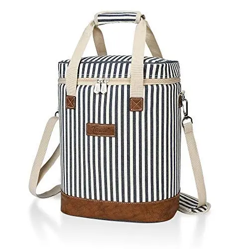 Produktbild: Kato Tirrinia Flaschentasche für Wein Bier Champagner, 6 Weinkühltasche mit isoliert,Griff & Schultergurt, Tragetasche 6 Flasche Transport für Reise, Picknick, Party, BBQ, Camping, Strand, Streifen