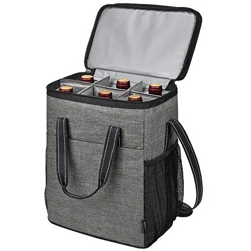 Produktbild: Kato Tirrinia Flaschentasche für Wein & Bier Champagner, 6 Weinkühltasche mit isoliert,Griff & Schultergurt, Tragetasche 6 Flasche Transport für Reise, Picknick, Party, BBQ, Camping, Strand, Grau