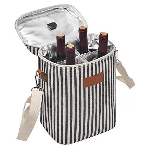 Produktbild: Kato Tirrinia Isolierte Weinkühltasche, 4 Flaschen Kühltasche Weintasche Getraenketaschen mit Griff und Verstellbarem Schultergurt, Geschenk für Weinliebhaber für Picknick, Party, Strand