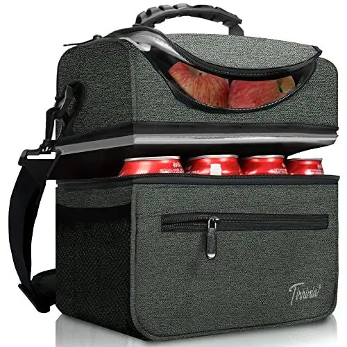 Produktbild: Kato Tirrinia Faltbare Kühltasche Groß, 13L, Isolierte Lunchtasche für Arbeit, Studenten, Kühlbox mit Fächern für Herren und Damen, Tragbare Picknicktasche für Reise, Strand, Camping, Holzkohle