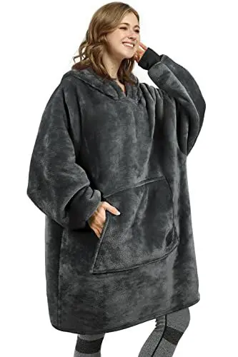 Produktbild: Kato Tirrinia Kuschel Hoodies, Weiche Warme Flanell Damen Deckenpullover, Komfortable Kapuzenpullover, Gemütlich Geschenke Decke für Erwachsene, Teenager, Jungen, Mädchen, Kinder, Grau